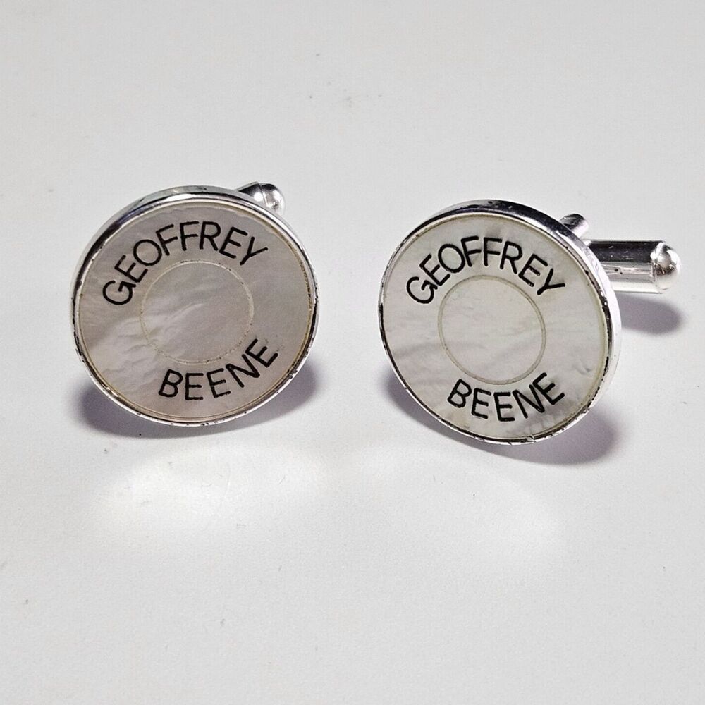 *Sale* Geoffrey Beene Silver Tone And Mother Of Pearl Cufflinks